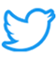 Blue Twitter symbol on a white surface.